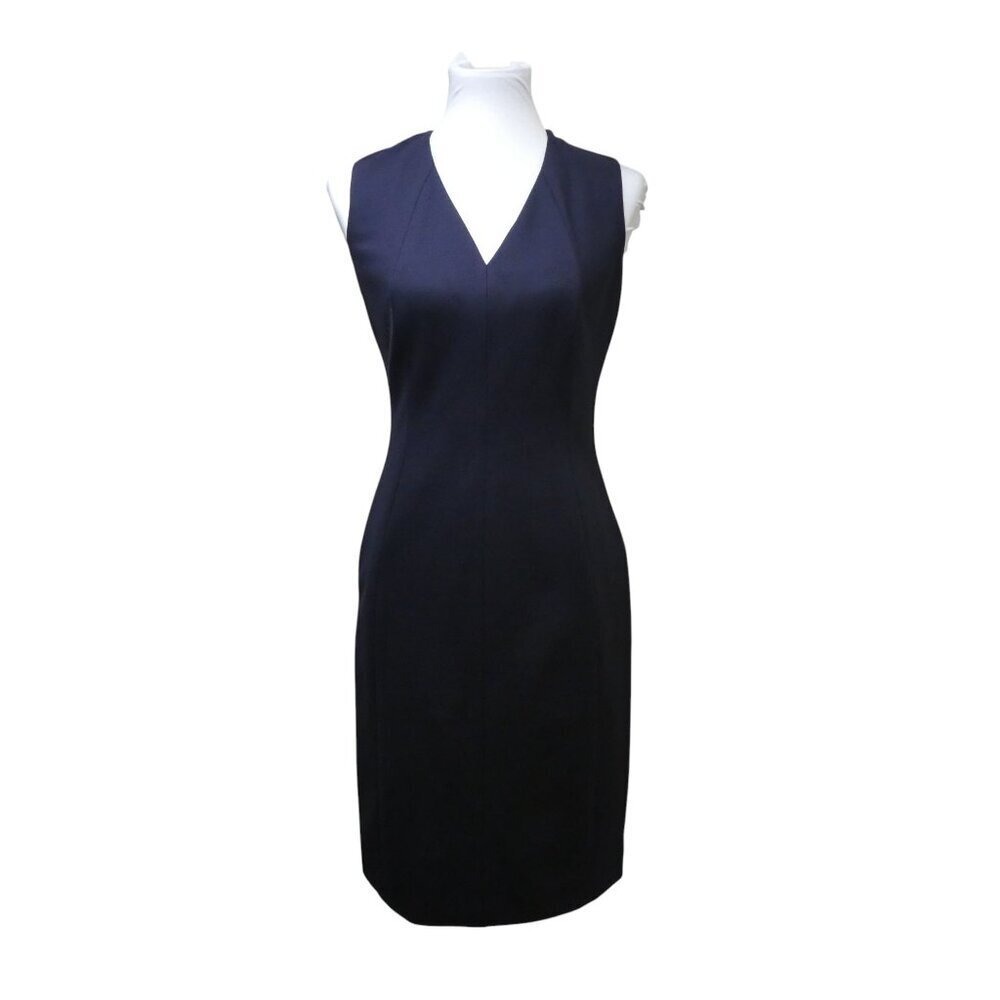 Elie Tahari CU82W60U Sheath Dress Womens 4 Navy Blue V-Neck Sleeveless Lined